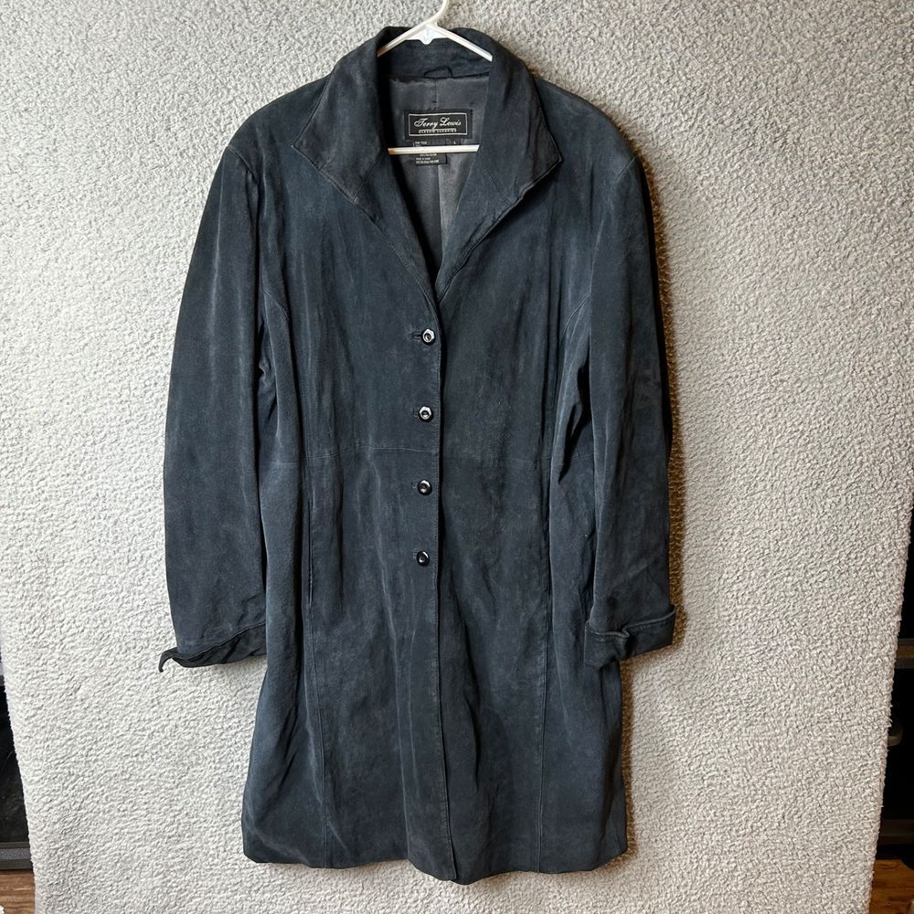 Suede Long Trench Coat - Dark Gray